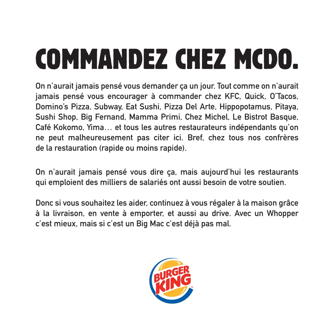 Campagne Burger King face au covid 19
